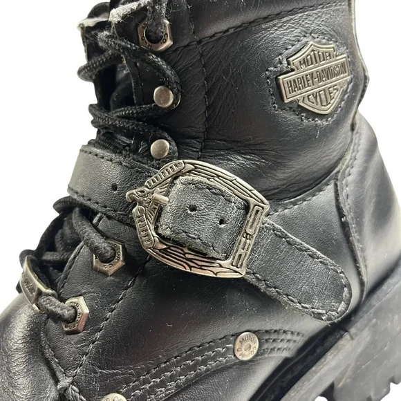 Harley Davidson Black Leather Moto Biker Boots - Picture 12 of 14